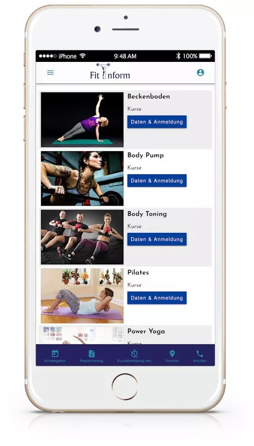 Kursanmeldungen über Fitnesscenter App